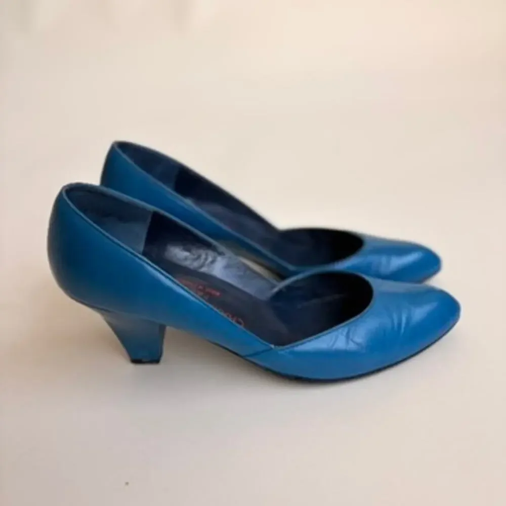 Charles Jourdan Teal D'Orsay Pumps - Pointed Toe, Sculpted Heel, 80s, Size 7.5